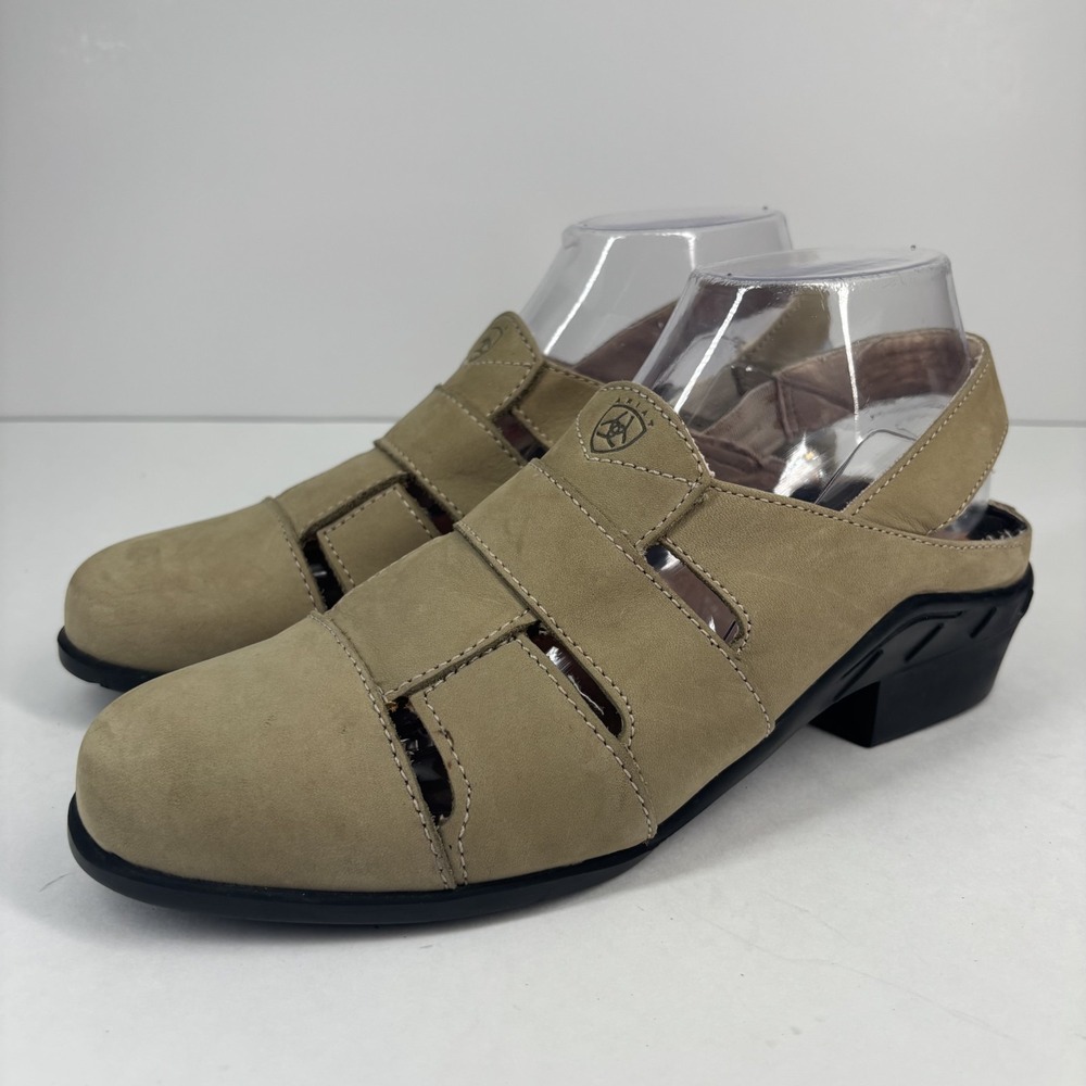 Ariat Women's US 7.5M Beige Suede Nubuck Leather Strappy Slingback Heel Sandals